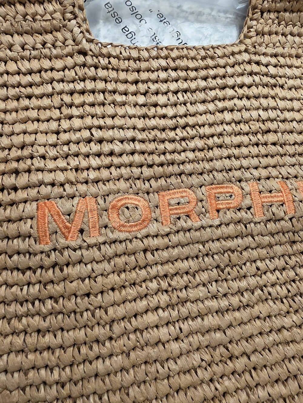 Morphe Tan Woven Straw Tote with Orange Logo - Picture 2 of 6